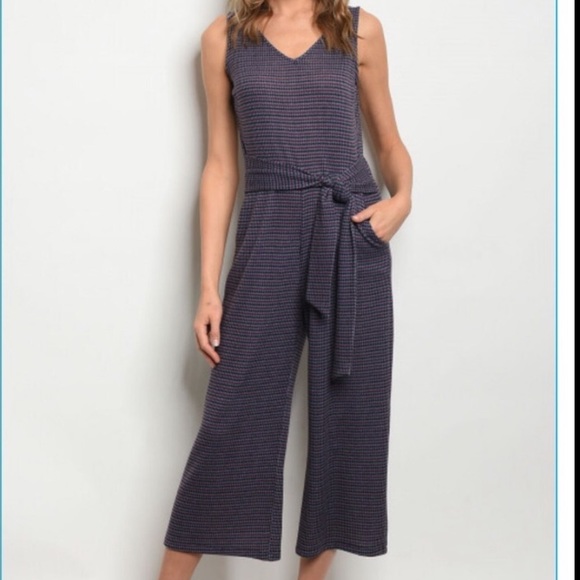 A Girl Thing Pants & Jumpsuits Bluered Knit Romper Jumpsuit